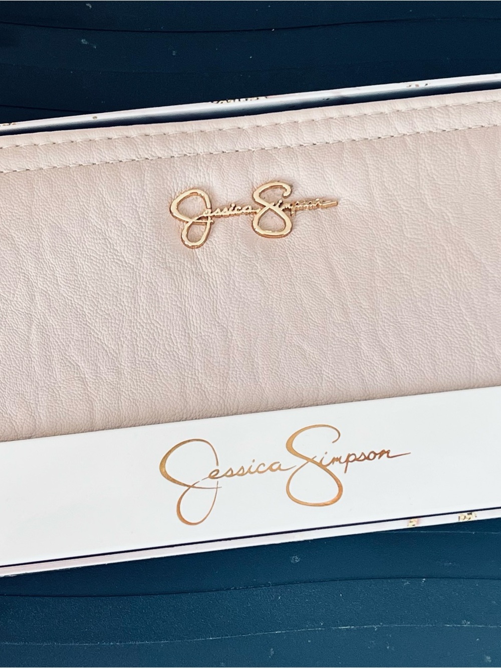 Jessica Simpson Sandstone Women's Wallet Clutch Gold Logo Folding Credit Card